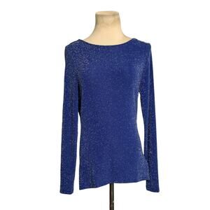 Michael Kors blue metallic long sleeves cocktail top size Small